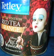 alice in wonderland's red queen on tetley tea container