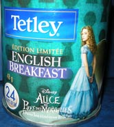alice in wonderland's alice on tetley tea container